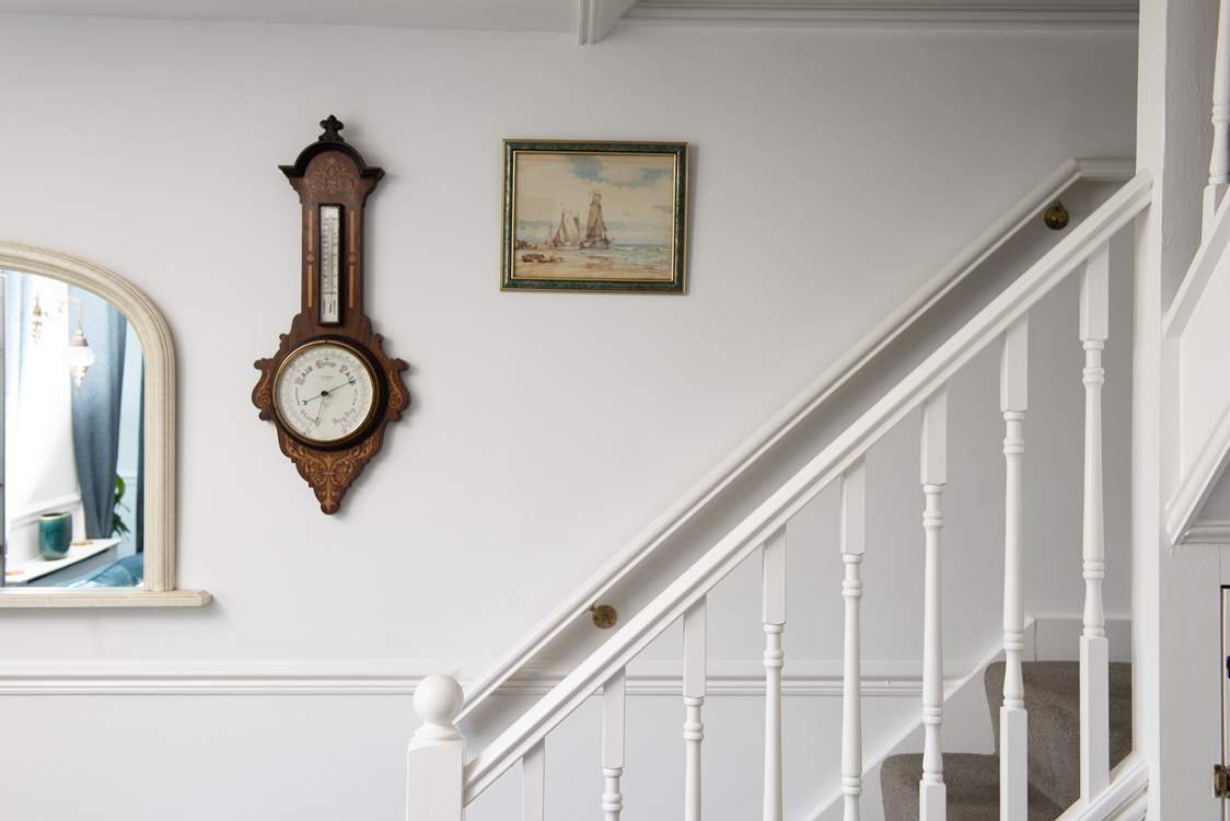 The stairs are turning and take you up to the first floor.