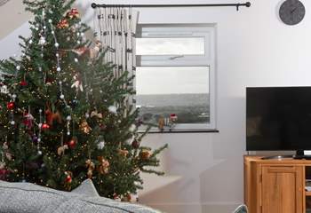 A Christmas tree and a view of the distant sea. Welcome to your Cornish Christmas. 