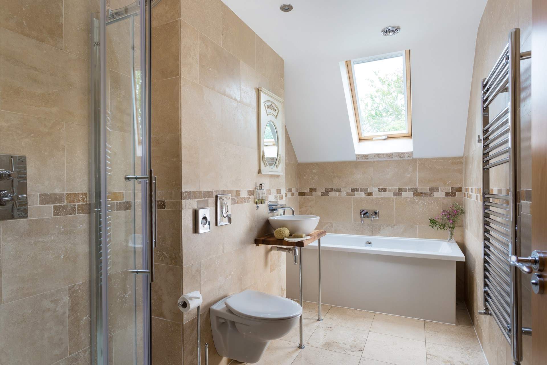 This sparkling bathroom is next to bedroom 3.