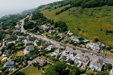 The view of Leeson Road leading to Bonchurch Village with the town of Ventnor in the far distance.