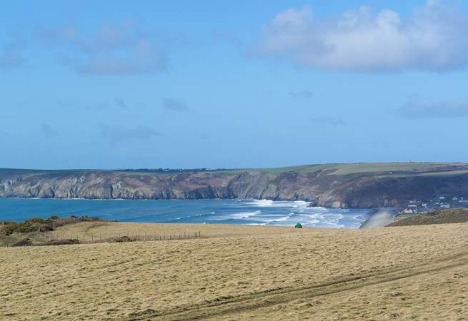 Endless glorious golden sands and rolling surf at Newgale beach. 