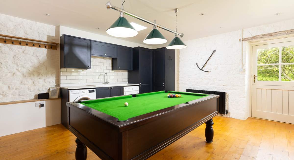 Smugglers Barn has two games areas, this one has a fantastic pool table located in the utility-room. 