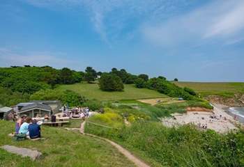 The Hidden Hut is can be found a little way along the coast path overlooking Porthcurnick beach. 