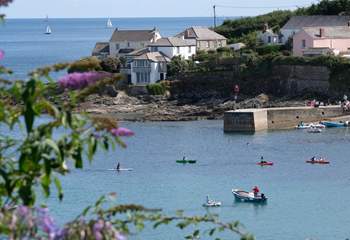 The pretty harbour at Portscatho is ideal for water sports. 