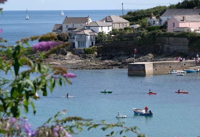 The pretty harbour at Portscatho is ideal for water sports. 
