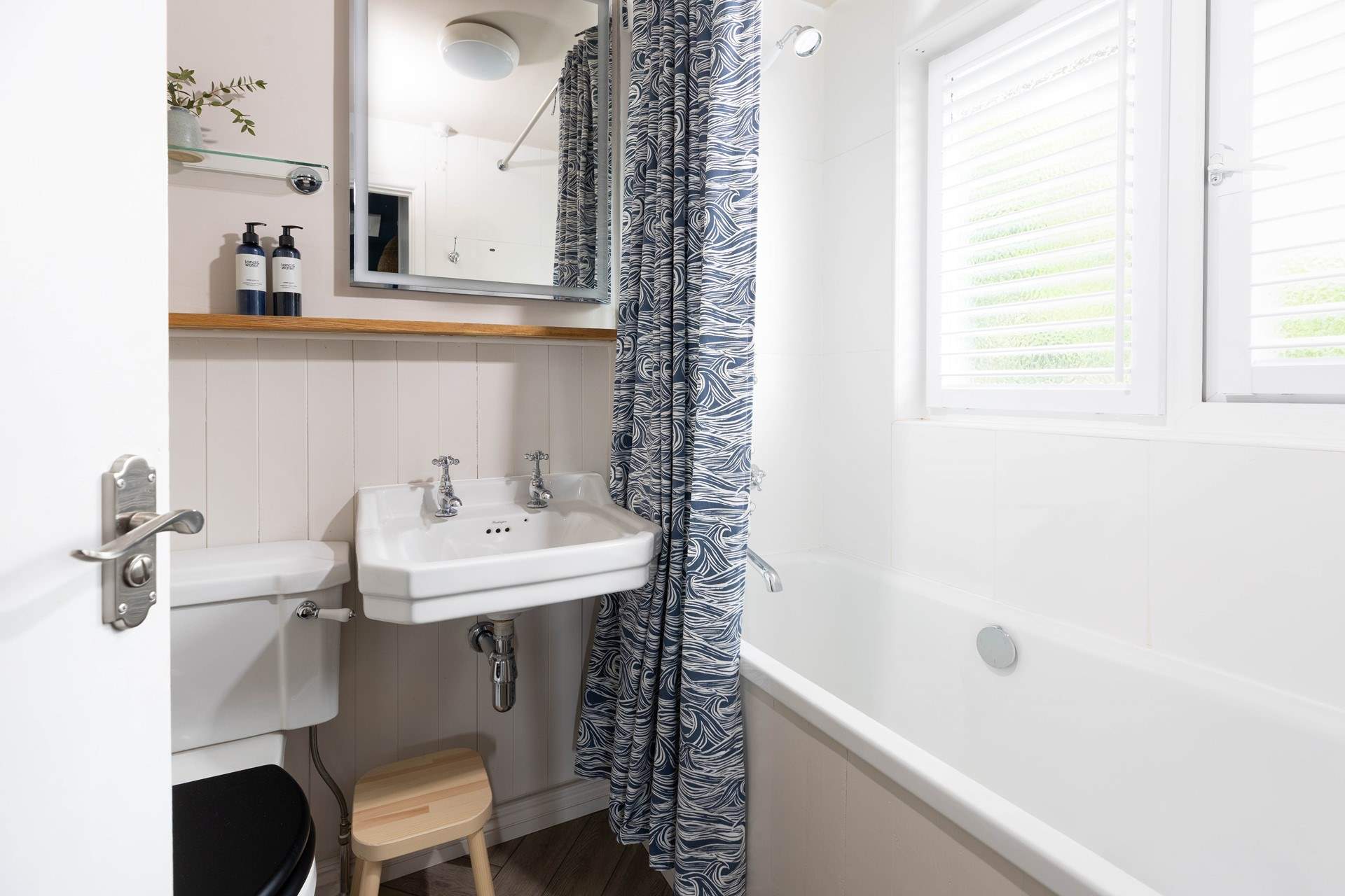 The nautical themed bathroom. 