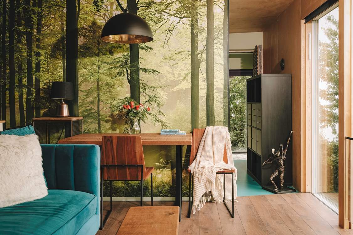 The woodland wallpaper transcends you into an enchanting fairy tale.