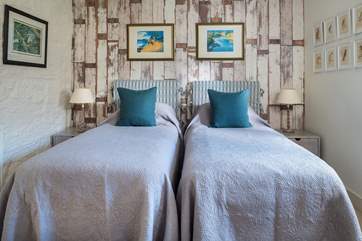 The striking twin bedded room.