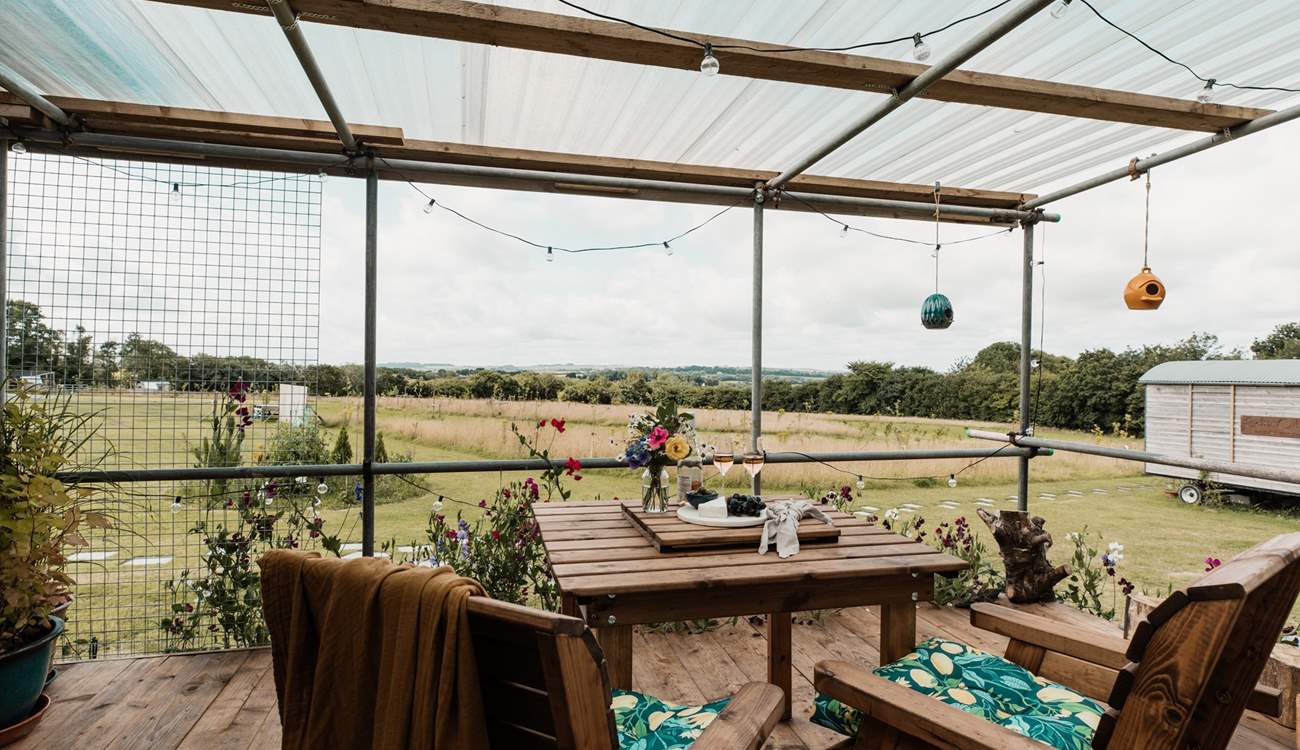 Sit back and take in the wonderful view of Cornwall's countryside. There's another hideaway onsite, called Birdsong. Please note you have your own private areas. 