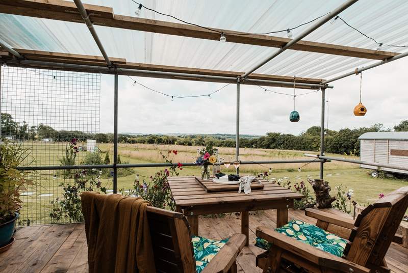 Sit back and take in the wonderful view of Cornwall's countryside. There's another hideaway onsite, which will be welcoming guests in 2024. Please note you have your own private areas. 