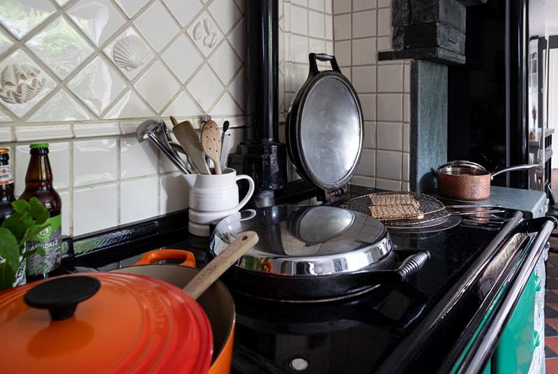 You will love cooking on the four oven Aga using local produce.