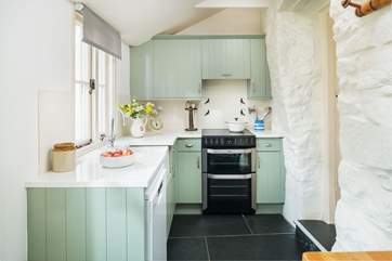 The stylish kitchen, ready to cook all your holiday feasts.