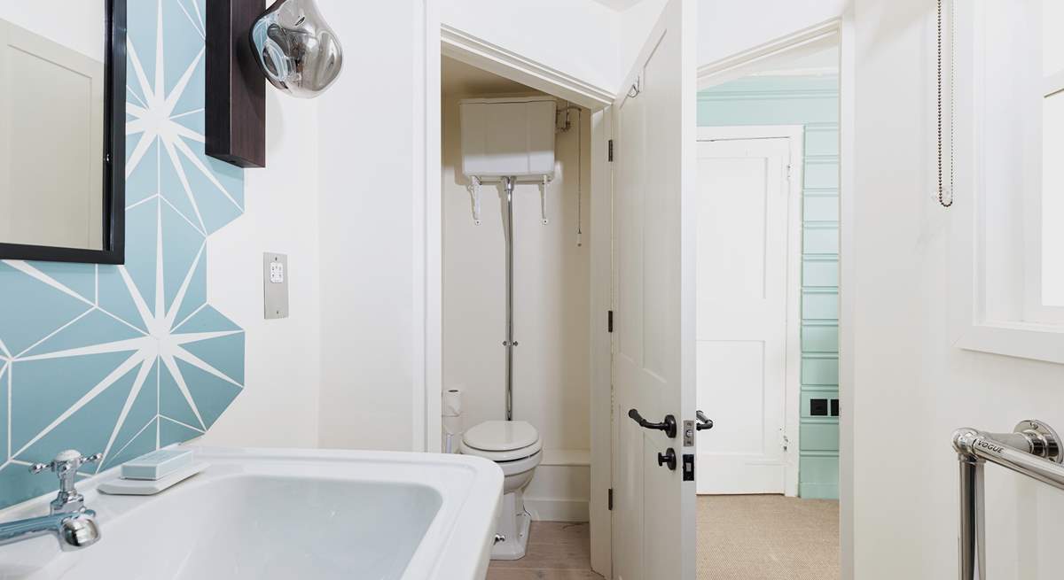 En suite with ingenious double-hinged internal door.