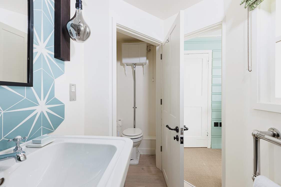 En suite with ingenious double-hinged internal door.