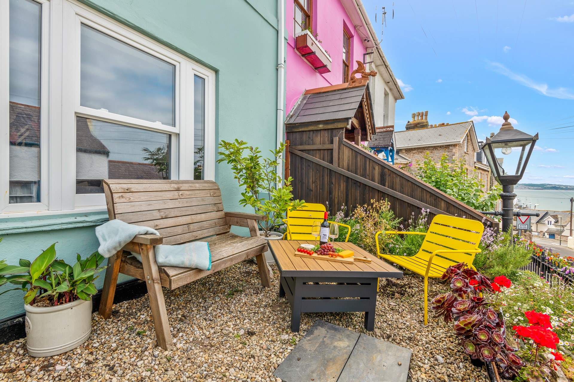 Welcome to Captains Cottage. You can enjoy views out to sea from your raised seating-area.