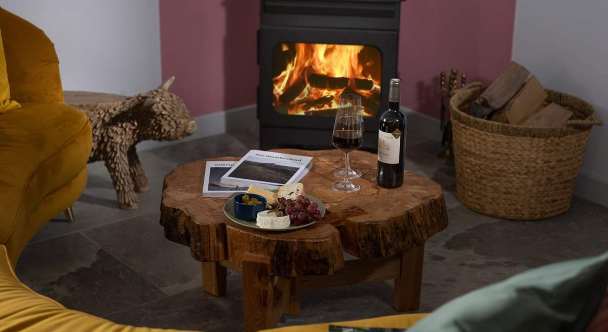 Stoke up the fire, pour a glass of wine and pull up the cute 'cow' side table.