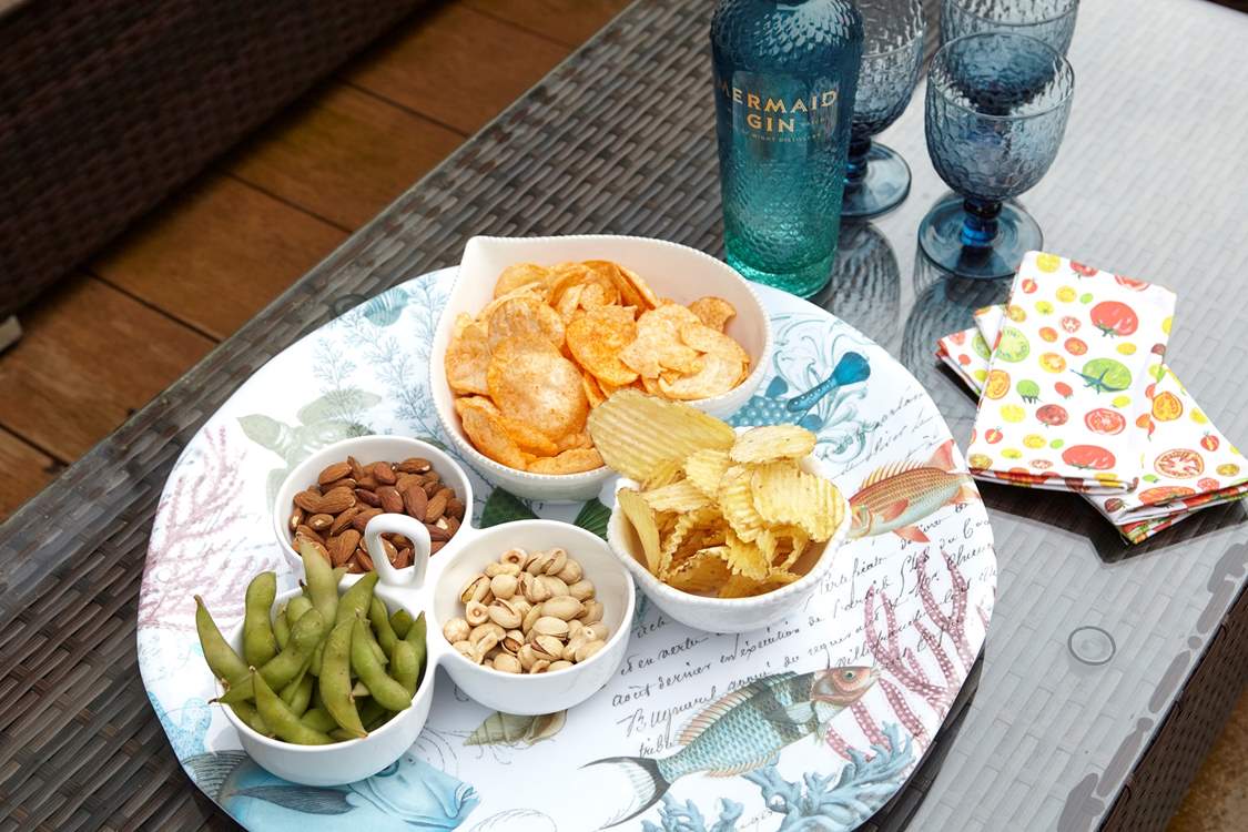 Nibbles and drinks outside.