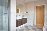 The vanity area to the en suite bathroom with double wash-basins, no need to share.