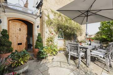 The impressive arched oak door to the front.