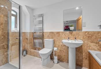 The en suite bathroom with shower cubicle for bedroom one.