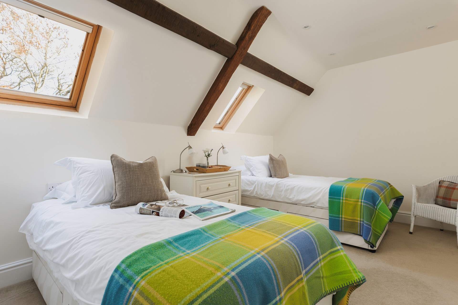 The twin bedroom has a relaxing feel to it and the beds can be pushed together to make a super-king if required.