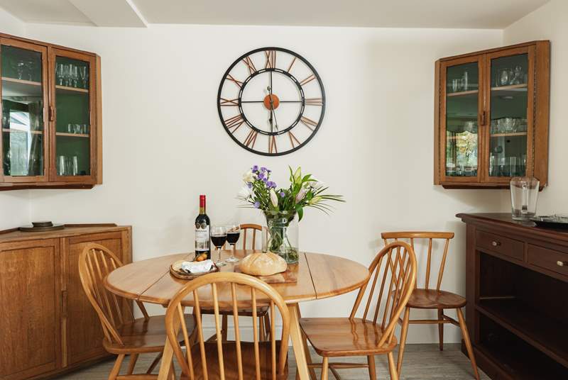 The kitchen has a lovely dining space.