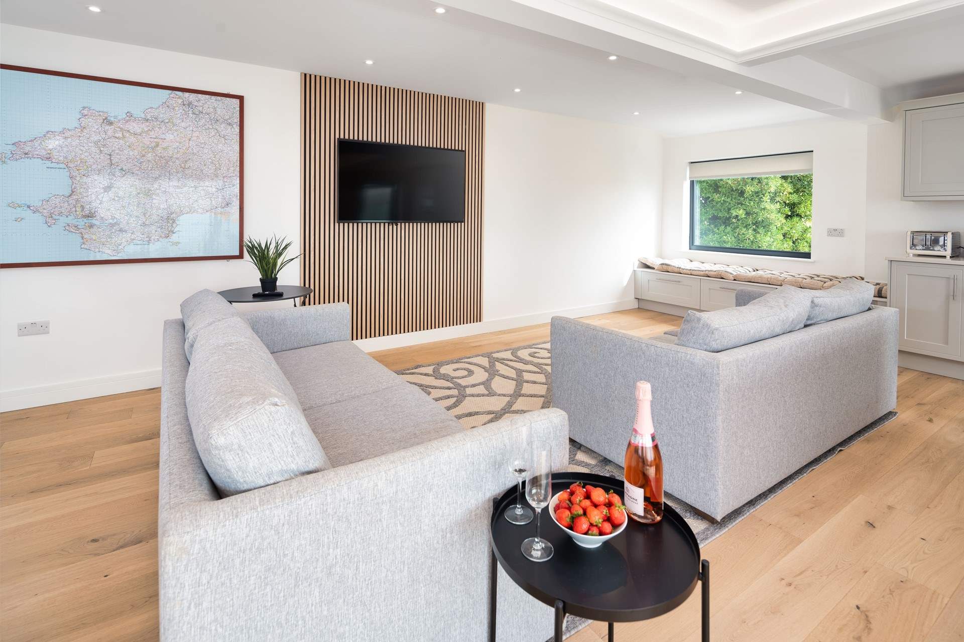 After a day on the beach relax together for a movie night.