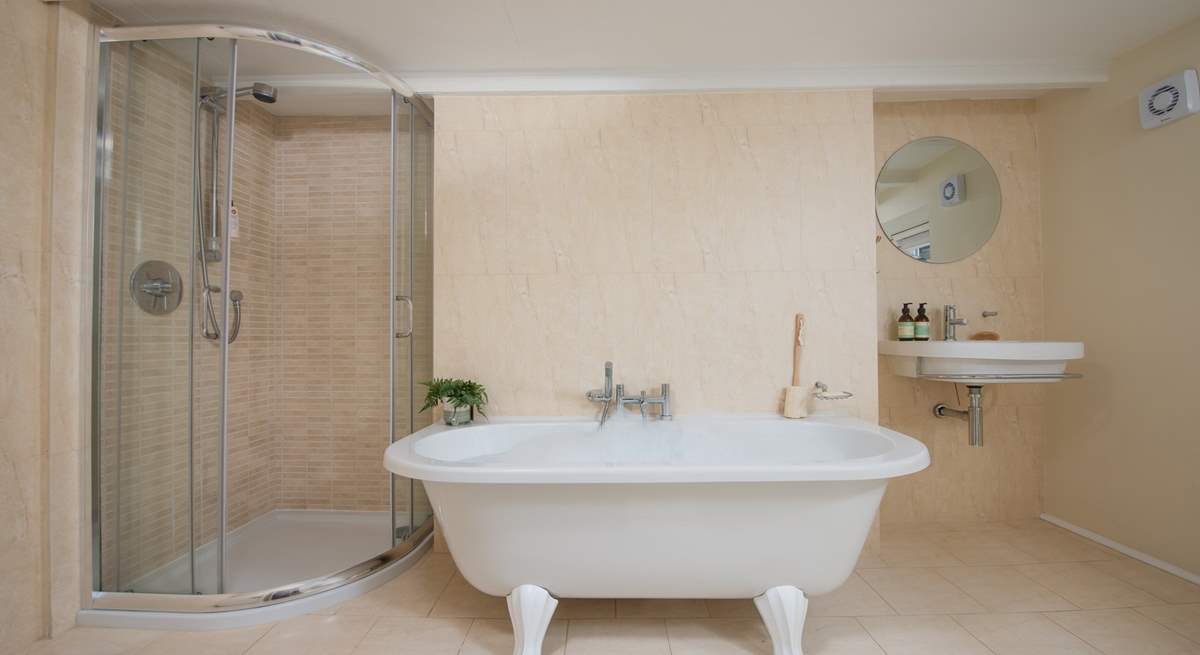 The spacious bathroom on the first floor offers a little bit of luxury with the free-standing bath.