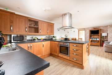 The stylish kitchen is perfect for preparing holiday meals.