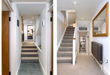 The ground floor, where you will find all the bedrooms and bathrooms, with the stairs heading up to the first floor.