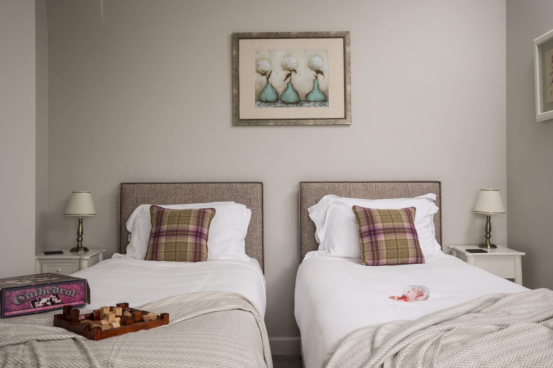 The twin beds can be turned into a double.