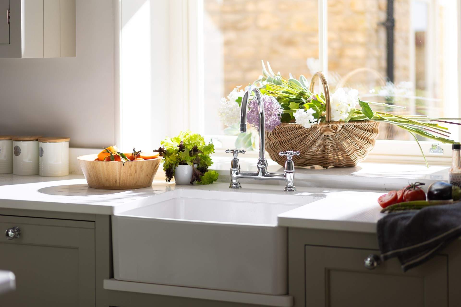 The large window lets in the sunshine.