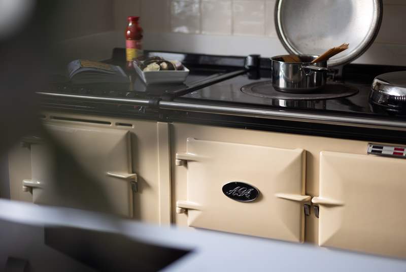 The Aga is controllable and has an induction hob. There is a separate fan oven too. 