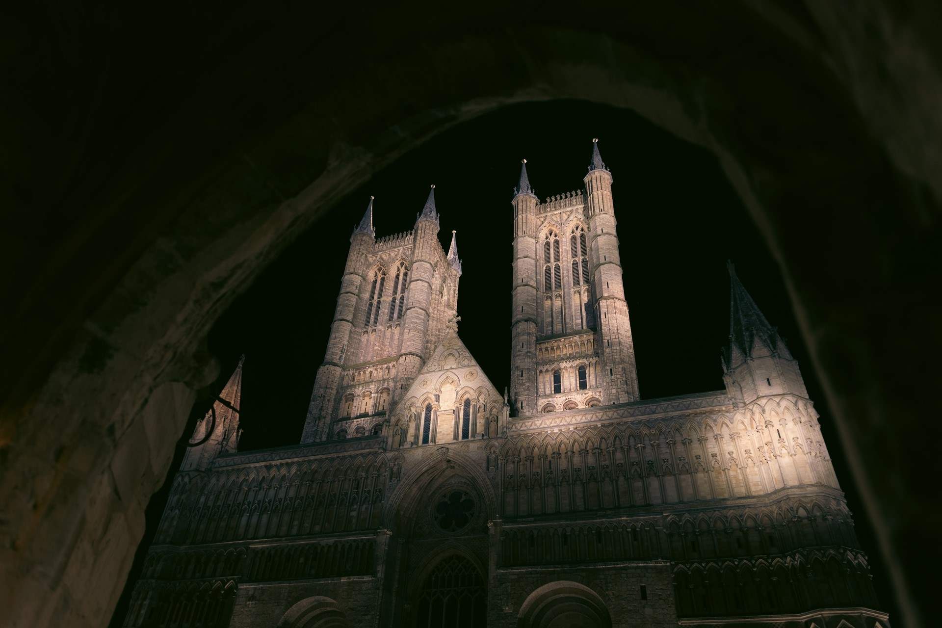 Lincoln Cathedral at night.