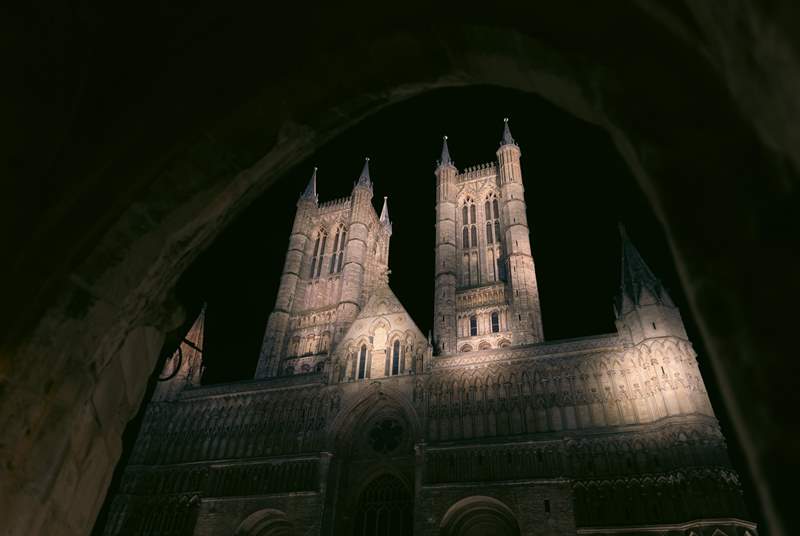 Lincoln Cathedral at night.