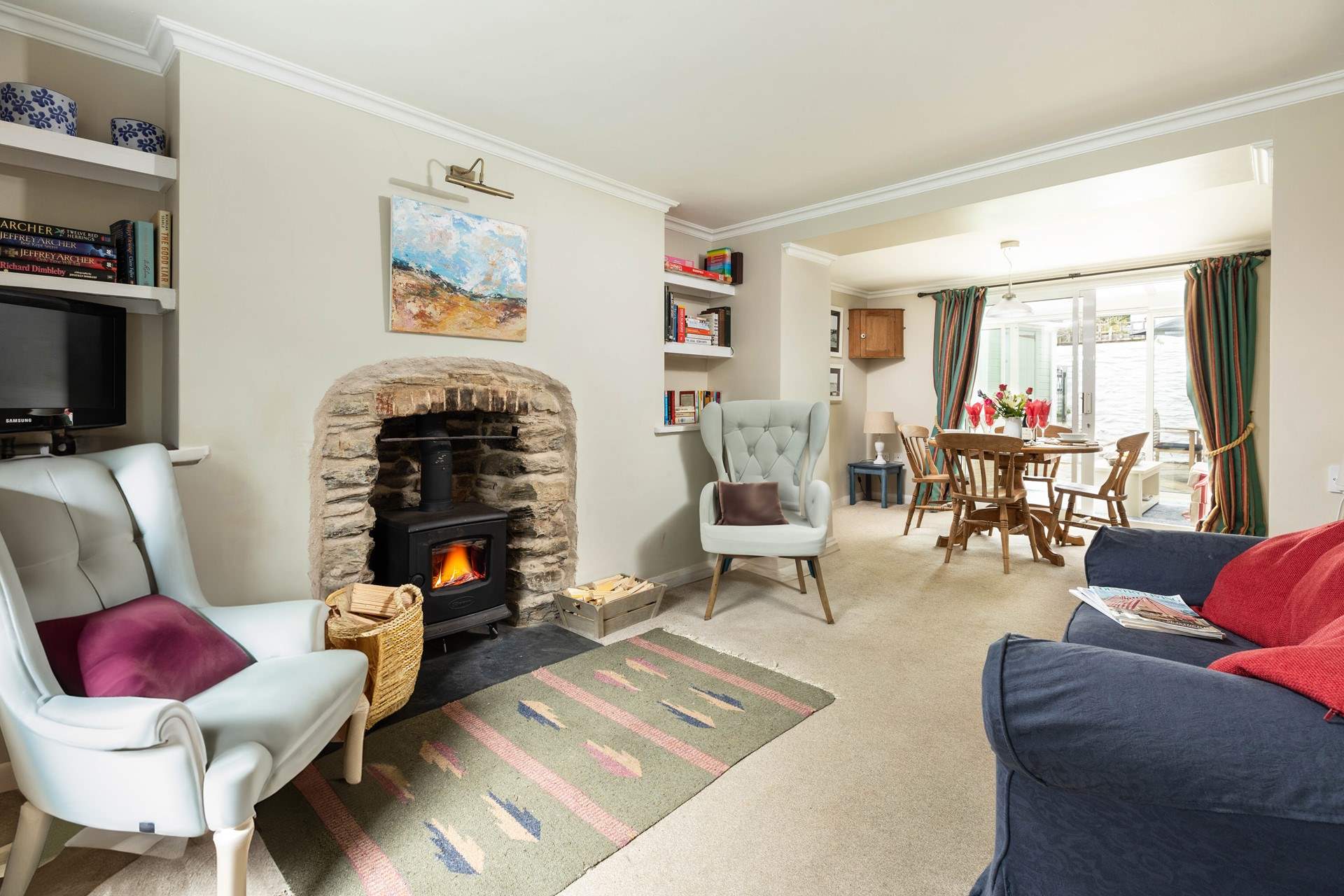 The cosy wood-burner is perfect for cooler evenings. 