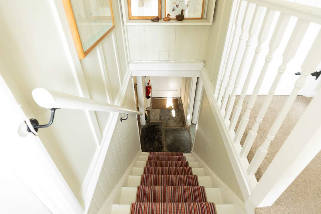 Be sure to hold the handrail down the cottage stairs.