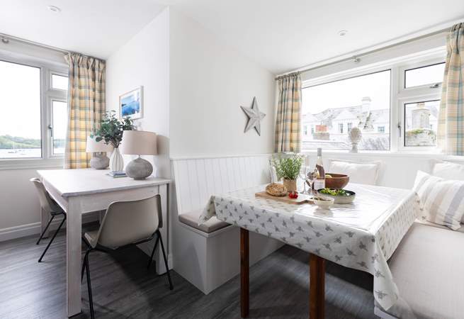 An extra table allows for additional dining space. 