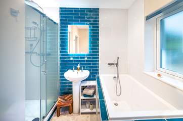 Gorgeous family bathroom on the ground floor, very near the two ground floor bedrooms. Sink into the deep Japanese bath - sheer bliss.