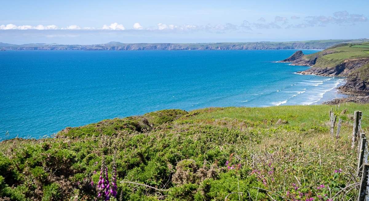 The magnificent view from the coast path above Nolton beach and along the Pembrokeshire coast. 