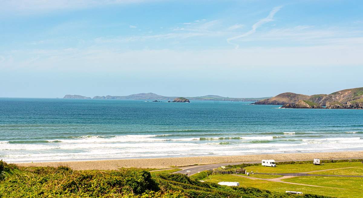 Just up the road from the cottage, drive over the brow of the hill and be captivated by this spectacular sight of Newgale beach and beyond.