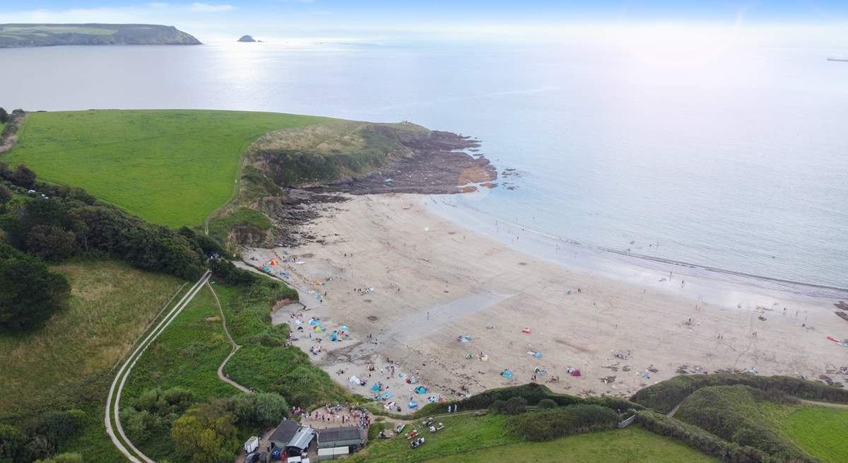 Porthcurnick beach is at the bottom of the lane.