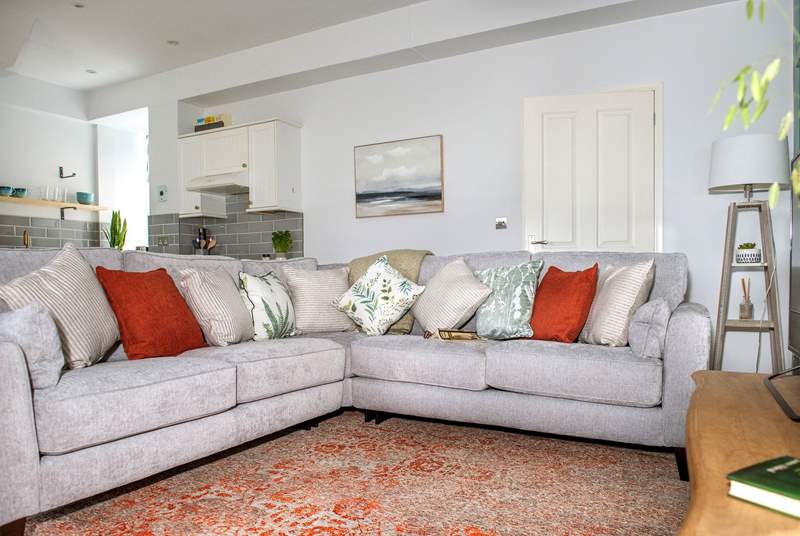 Relax on the large corner sofa after a great day out exploring all the delights of north Cornwall.