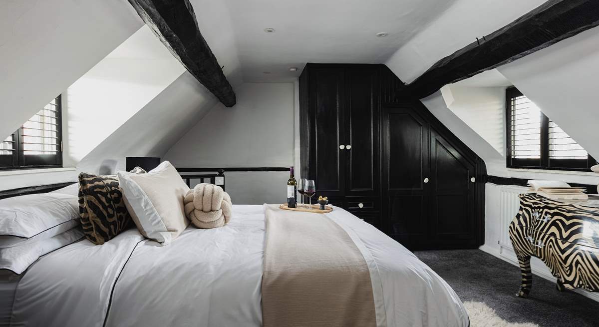 The main bedroom with original medieval beams.