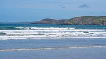 Glorious Newgale beach, popular with surfers, sun seekers, walkers and sea glass hunters. 