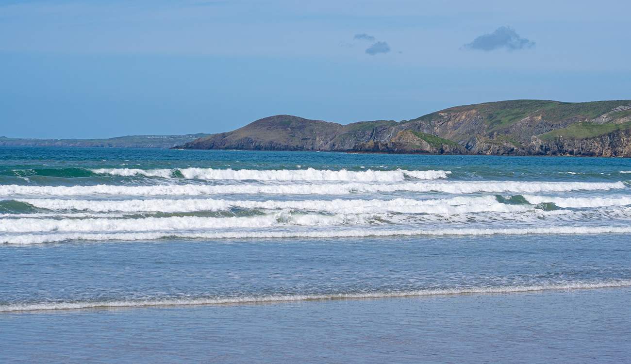 Glorious Newgale beach, popular with surfers, sun seekers, walkers and sea glass hunters. 
