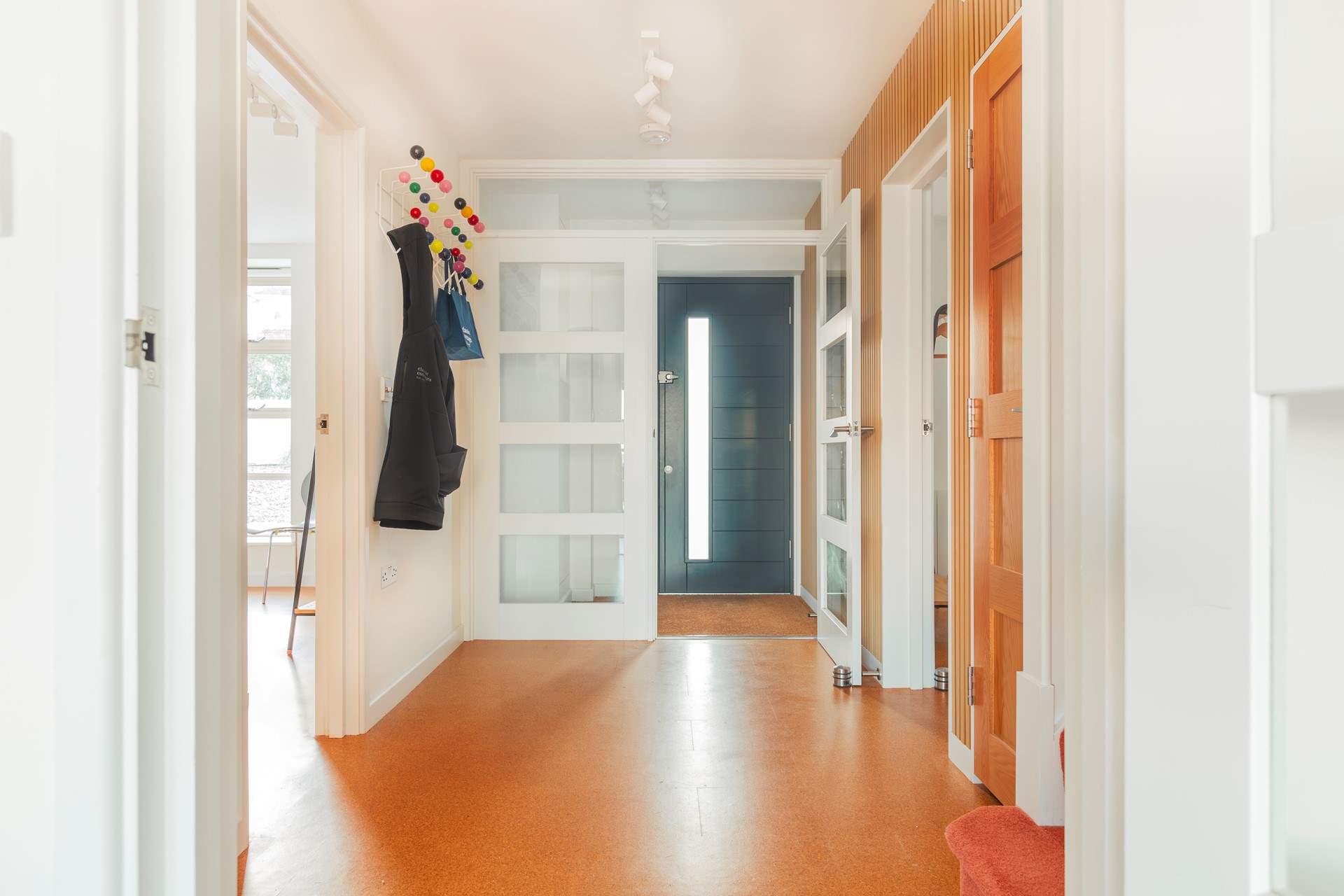 The entrance hall with eco-friendly cork flooring.
