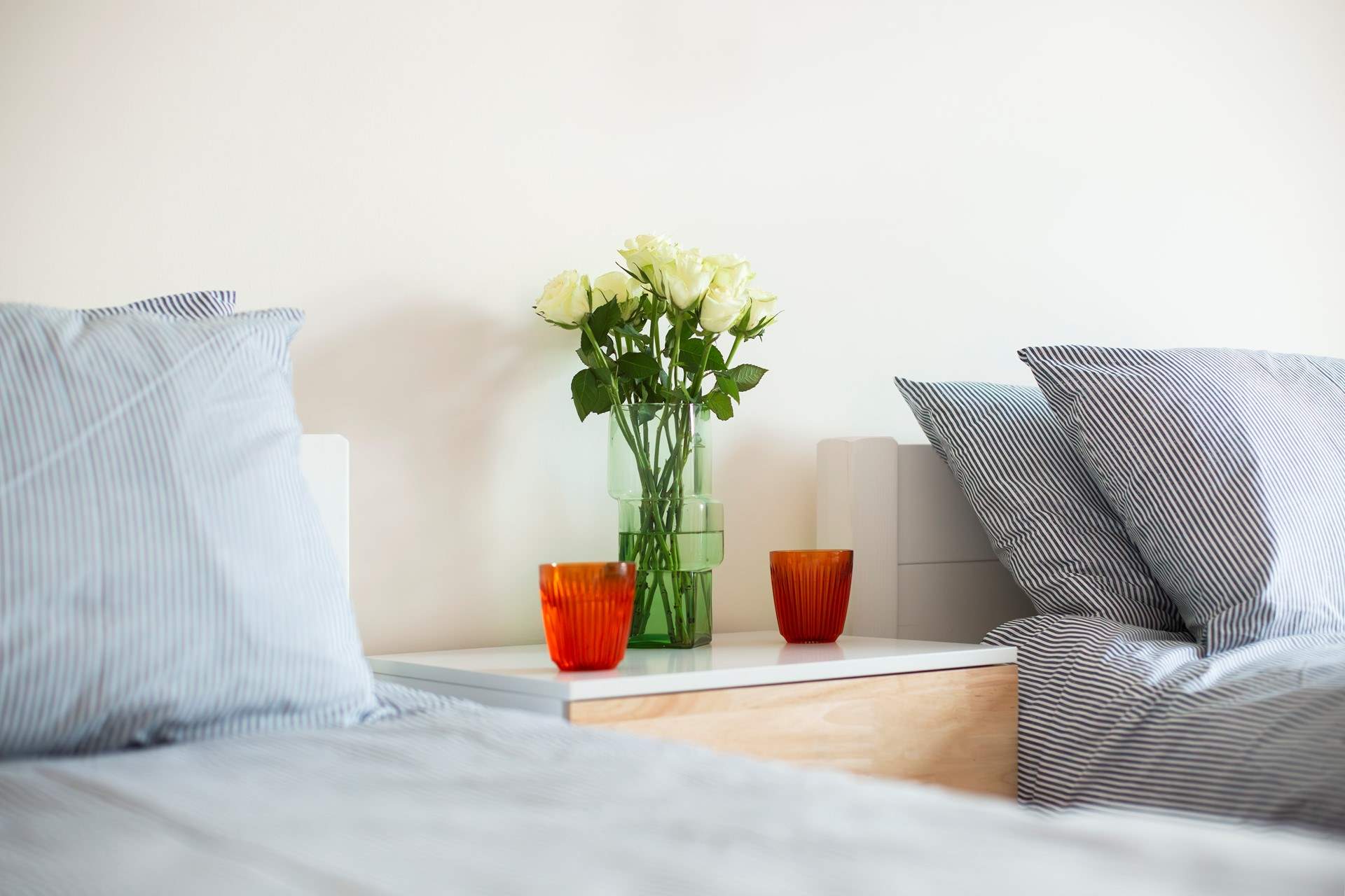 Fresh crisp sheets on the twin beds.