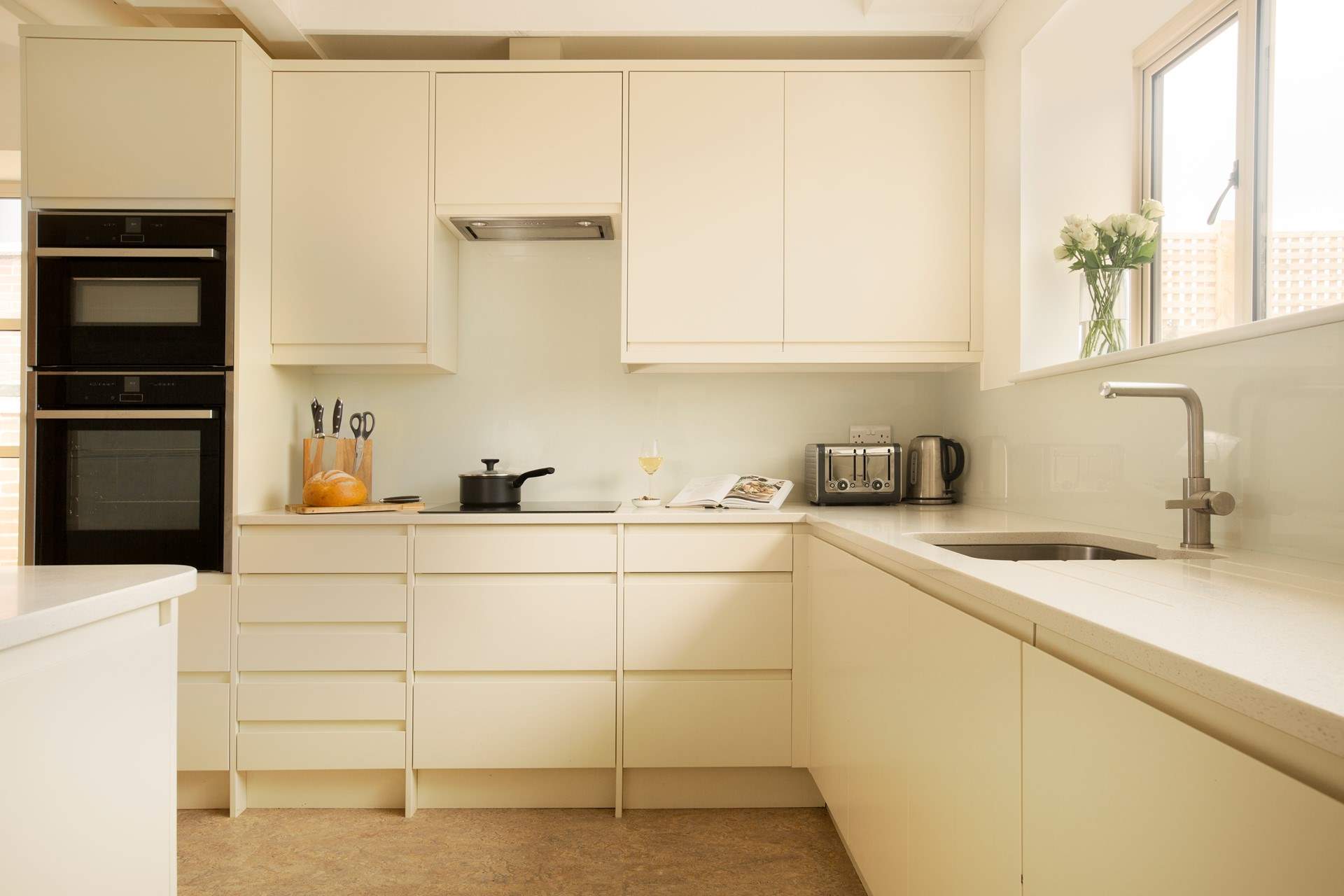 Sleek and modern design awaits the holiday chef in the kitchen.