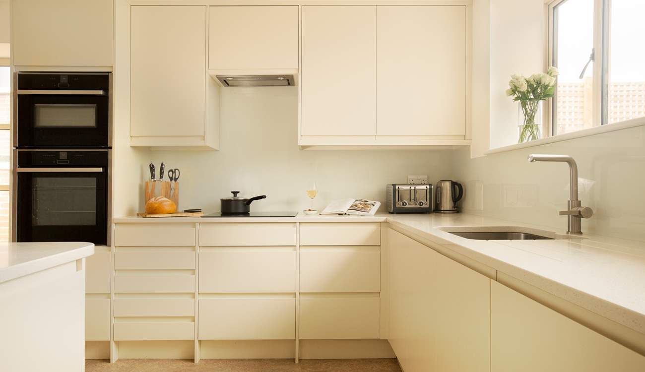 Sleek and modern design awaits the holiday chef in the kitchen.